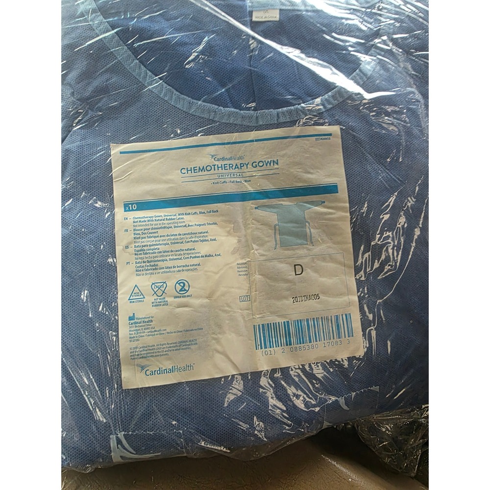 Cardinal Health Chemotherapy Gown Universal Blue Knit Cuffs Full Back 10 Pack